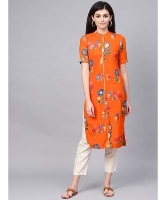 Orange Printed Straight Kurta 1