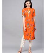 Orange Printed Straight Kurta