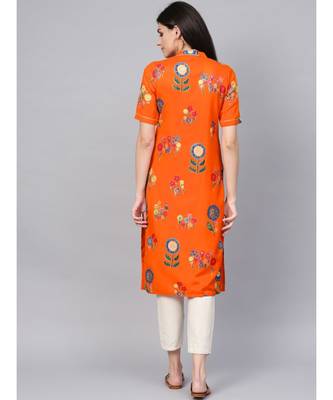 Orange Printed Straight Kurta 3