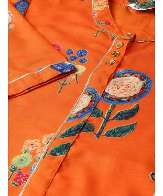 Orange Printed Straight Kurta 5