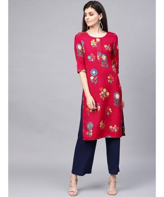 Zari Work Placket Gold Printed Straight Pink Kurta 1