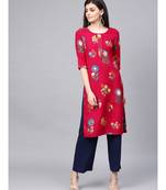 Zari Work Placket Gold Printed Straight Pink Kurta