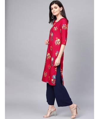Zari Work Placket Gold Printed Straight Pink Kurta 4