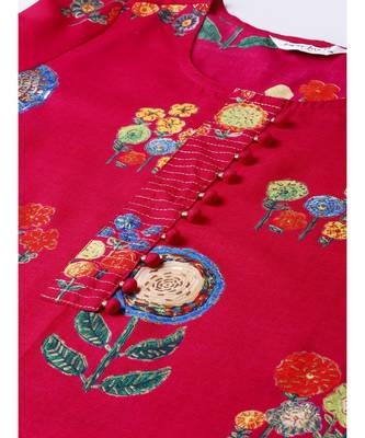 Zari Work Placket Gold Printed Straight Pink Kurta 5