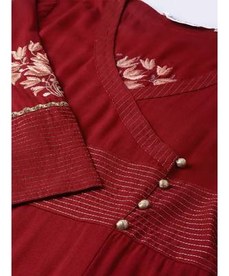 Zari Detailing A-Line Kurta With Maroon Pant And Dupatta 5