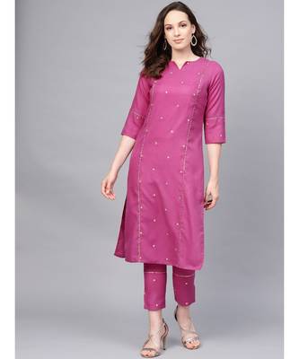 Embroidered Straight Kurta With Mirror Detailing Solid Pant 1