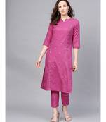 Embroidered Straight Kurta With Mirror Detailing Solid Pant