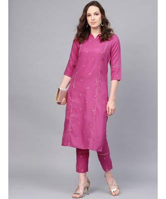 Embroidered Straight Kurta With Mirror Detailing Solid Pant 2