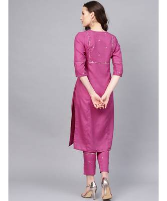 Embroidered Straight Kurta With Mirror Detailing Solid Pant 3
