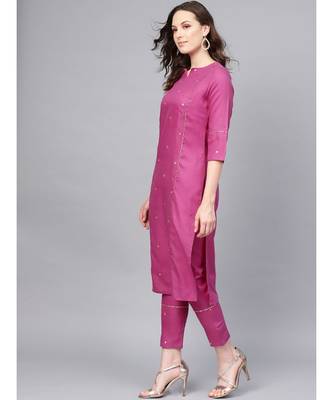 Embroidered Straight Kurta With Mirror Detailing Solid Pant 4