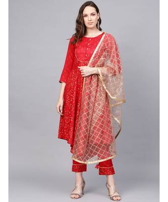 Printed Asymmetric Kurta With Printed Pant And Printed Dupatta 1