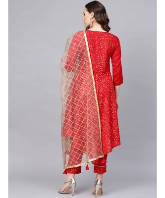Printed Asymmetric Kurta With Printed Pant And Printed Dupatta 2