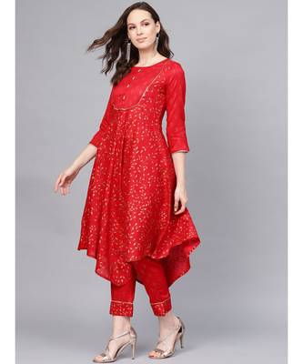 Printed Asymmetric Kurta With Printed Pant And Printed Dupatta 3