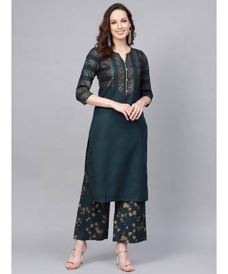 Printed Straight Kurta With Printed Palazzo 1