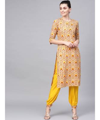 Printed Straight Kurta With Solid Front Pleated Salwar 1