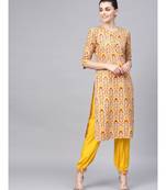 Printed Straight Kurta With Solid Front Pleated Salwar