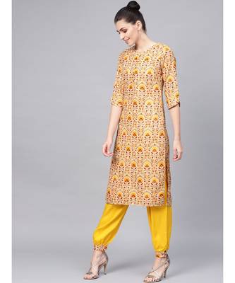 Printed Straight Kurta With Solid Front Pleated Salwar 4