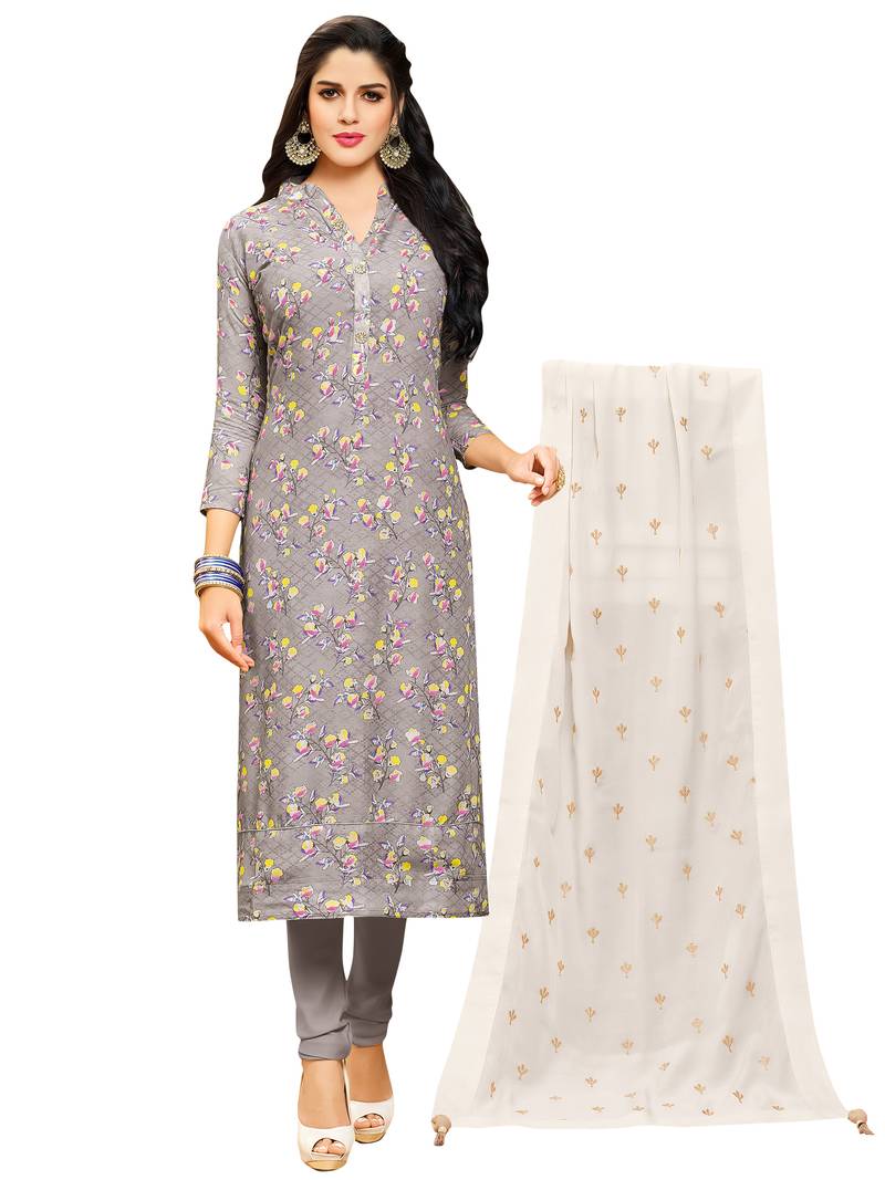 Grey Chanderi Chudidar Salwar Suits