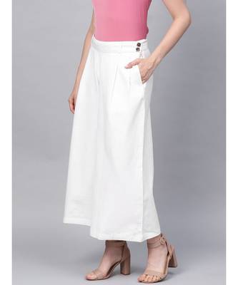 White Buttons and Hook Eye Closure Solid Palazzo 2