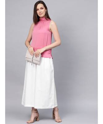 White Buttons and Hook Eye Closure Solid Palazzo 4