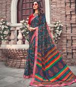 Grey Printed Crepe saree with blouse