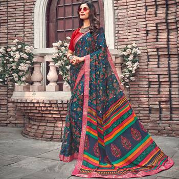 Grey Printed Crepe saree with blouse 2