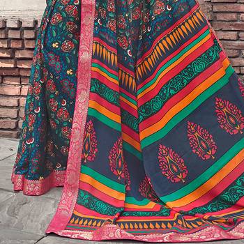 Grey Printed Crepe saree with blouse 3
