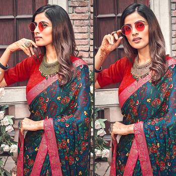 Grey Printed Crepe saree with blouse 4