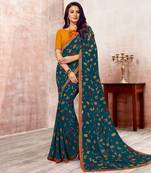 Turquoise Printed Georgette saree with blouse