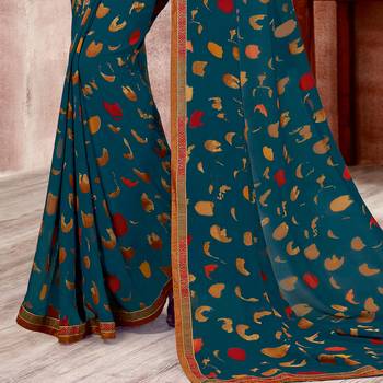 Turquoise Printed Georgette saree with blouse 3