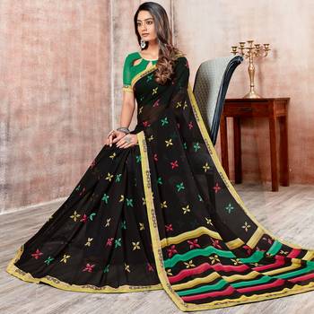 Black Printed Georgette saree with blouse 1