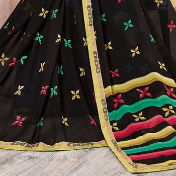 Black Printed Georgette saree with blouse 3