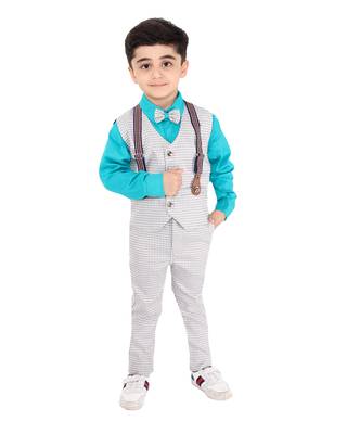 Green printed cotton silk boys-suit 1