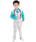 Green printed cotton silk boys-suit