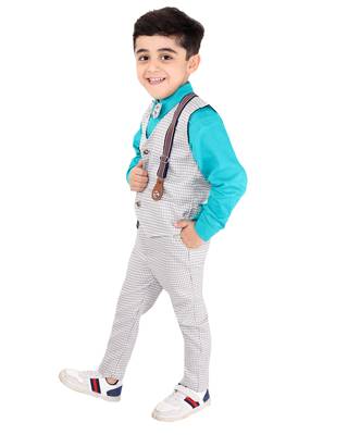 Green printed cotton silk boys-suit 3