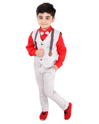 Red printed cotton silk boys-suit 1
