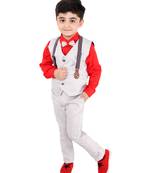 Red printed cotton silk boys-suit