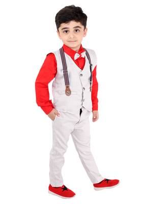 Red printed cotton silk boys-suit 2