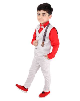 Red printed cotton silk boys-suit 3