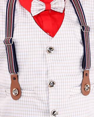 Red printed cotton silk boys-suit 4