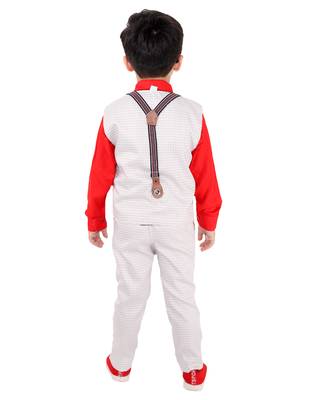 Red printed cotton silk boys-suit 5