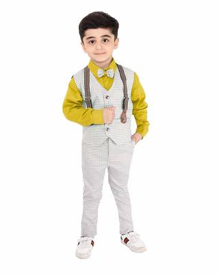 Yellow printed cotton silk boys-suit 1
