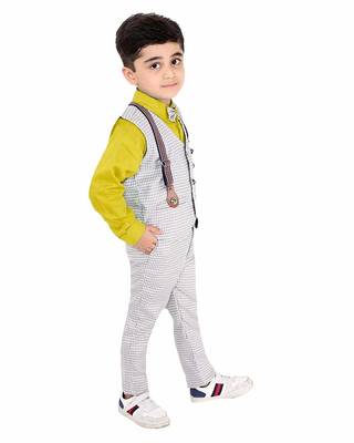 Yellow printed cotton silk boys-suit 2