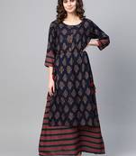 Blue woven viscose rayon maxi-dresses