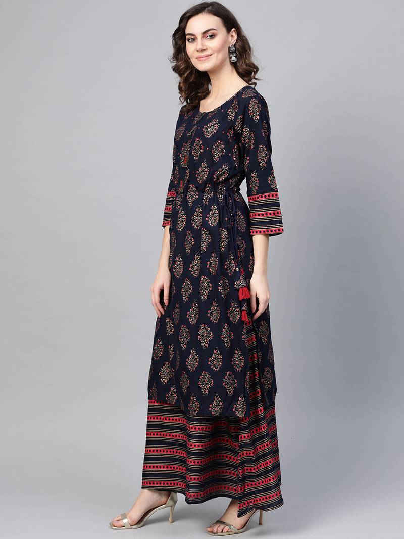 Blue woven viscose rayon maxi-dresses