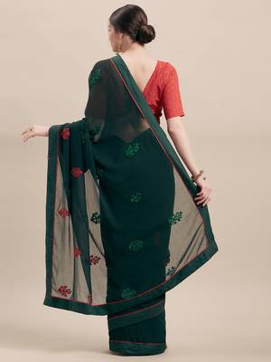 Green Embroidered Chiffon saree with blouse 2
