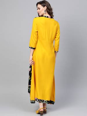 Mustard woven viscose rayon maxi-dresses 2