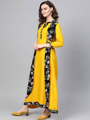 Mustard woven viscose rayon maxi-dresses 3