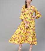 Yellow woven viscose rayon maxi-dresses