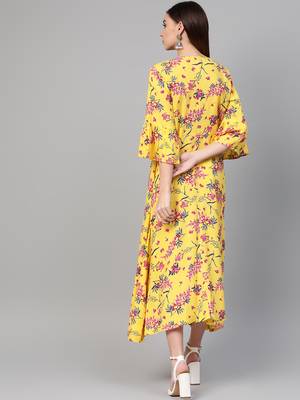 Yellow woven viscose rayon maxi-dresses 2